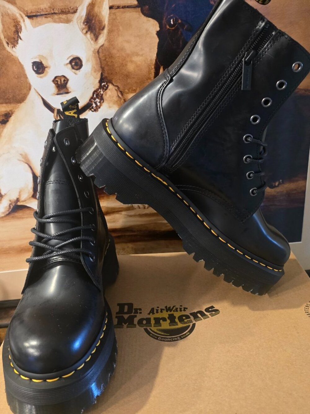 Dr. Martens Jadon Platform Leather Black Smooth Leather Polished Boots Wms Sz 10